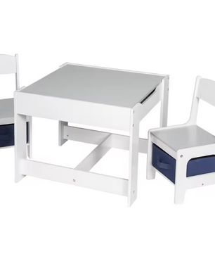 Kinder Tafel met 2 Stoelen – Houten Speeltafel met Opbergruimte en Dubbelzijdig Blad
