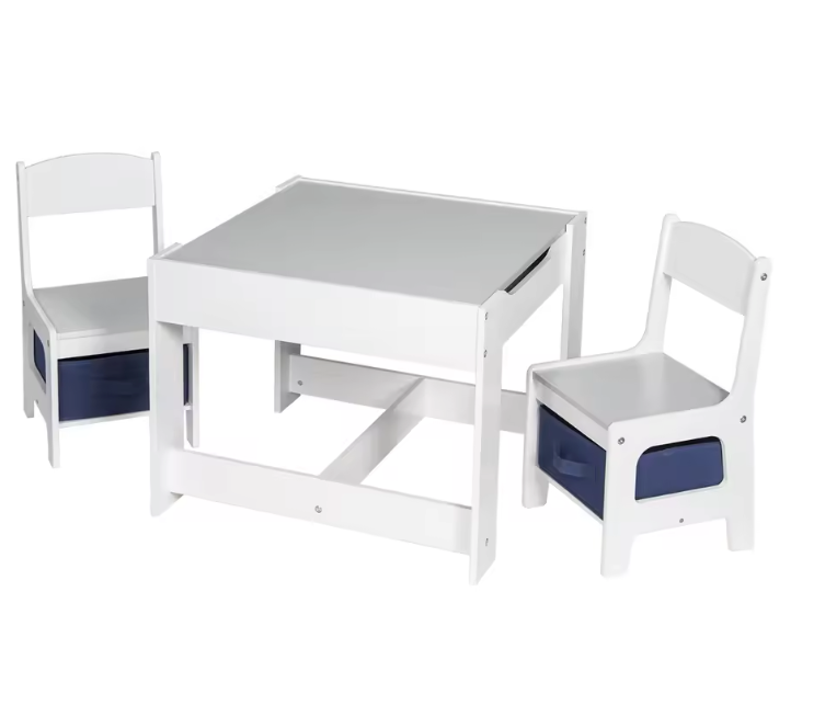 Kinder Tafel met 2 Stoelen – Houten Speeltafel met Opbergruimte en Dubbelzijdig Blad