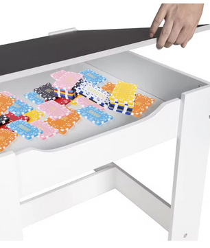 Kinder Tafel met 2 Stoelen – Houten Speeltafel met Opbergruimte en Dubbelzijdig Blad