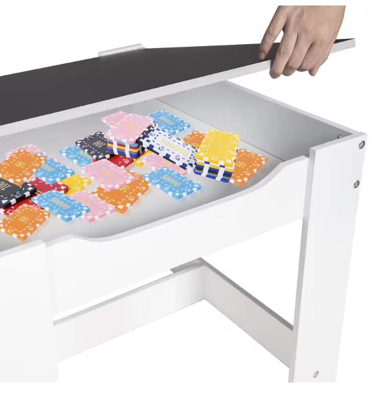 Kinder Tafel met 2 Stoelen – Houten Speeltafel met Opbergruimte en Dubbelzijdig Blad