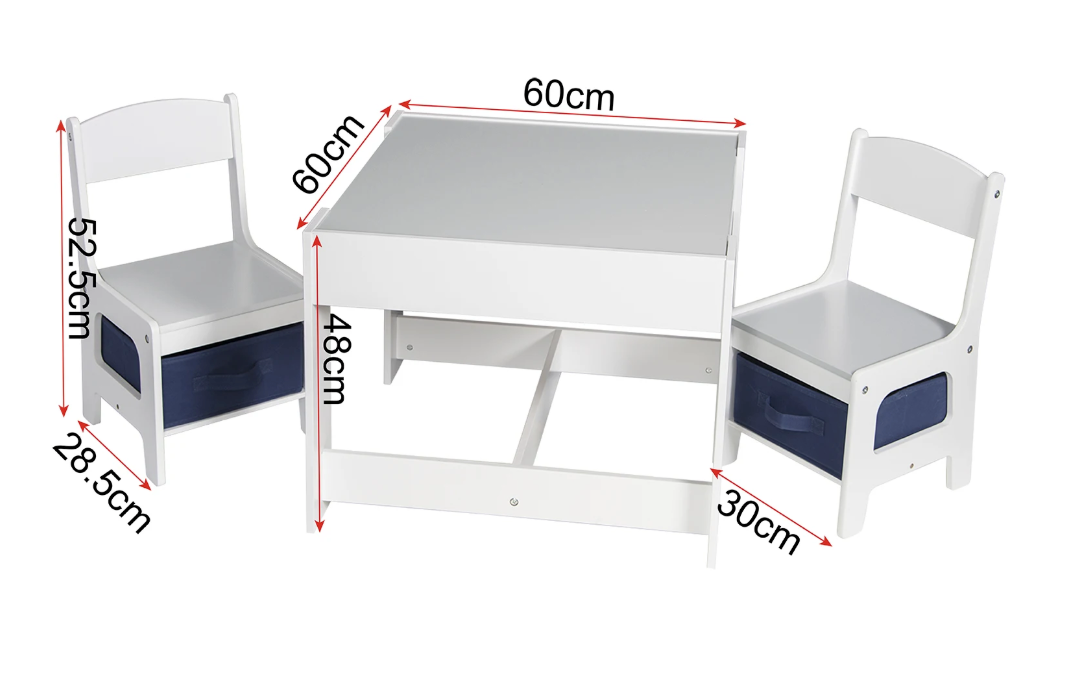 Kinder Tafel met 2 Stoelen – Houten Speeltafel met Opbergruimte en Dubbelzijdig Blad