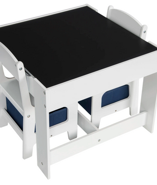 Kinder Tafel met 2 Stoelen – Houten Speeltafel met Opbergruimte en Dubbelzijdig Blad