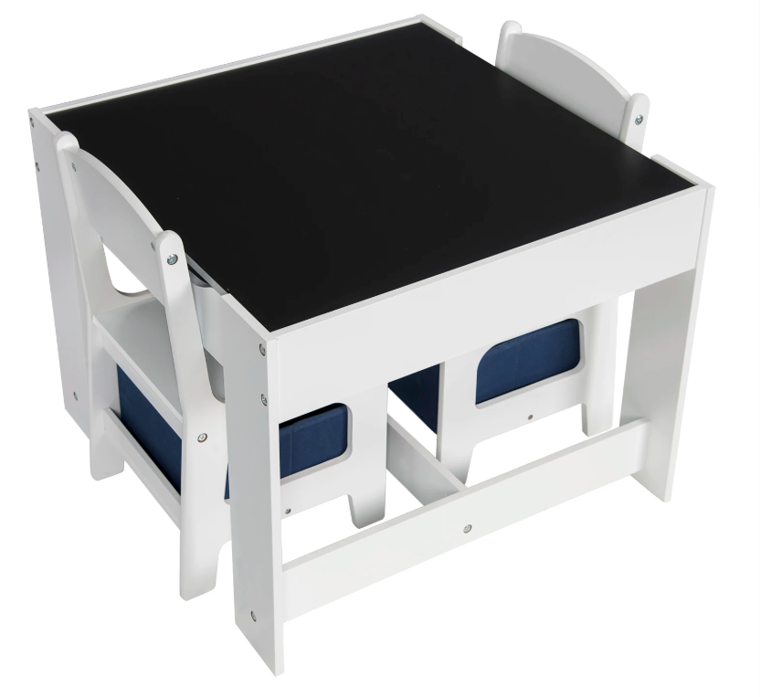 Kinder Tafel met 2 Stoelen – Houten Speeltafel met Opbergruimte en Dubbelzijdig Blad