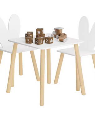 Kinder Tafel met 2 Stoelen – Houten Speeltafel voor Leren, Tekenen en Spelen
