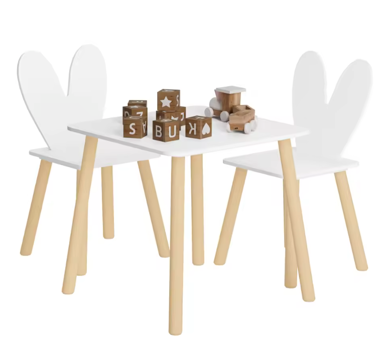 Kinder Tafel met 2 Stoelen – Houten Speeltafel voor Leren, Tekenen en Spelen