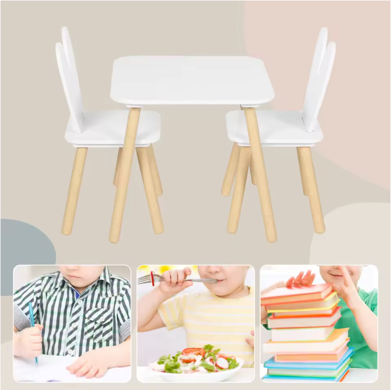 Kinder Tafel met 2 Stoelen – Houten Speeltafel voor Leren, Tekenen en Spelen