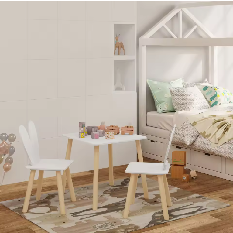 Kinder Tafel met 2 Stoelen – Houten Speeltafel voor Leren, Tekenen en Spelen