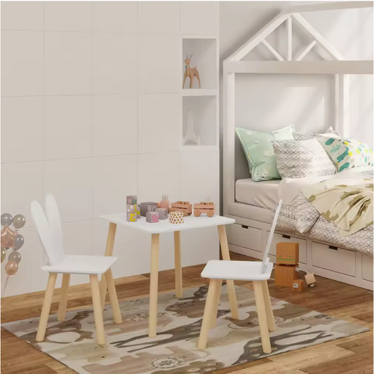 Kinder Tafel met 2 Stoelen – Houten Speeltafel voor Leren, Tekenen en Spelen