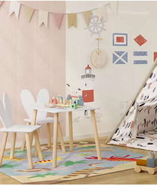 Kinder Tafel met 2 Stoelen – Houten Speeltafel voor Leren, Tekenen en Spelen