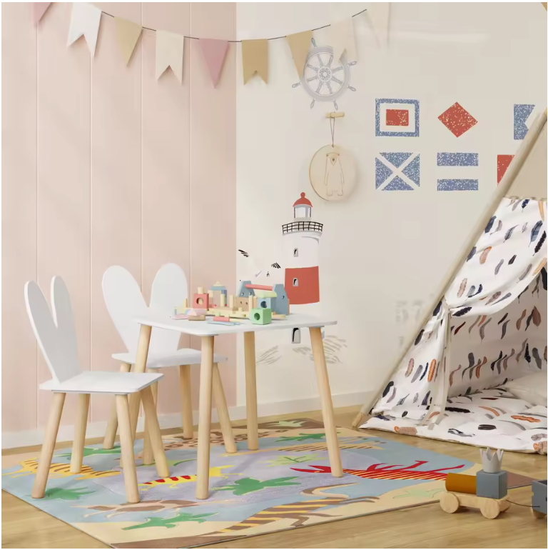 Kinder Tafel met 2 Stoelen – Houten Speeltafel voor Leren, Tekenen en Spelen