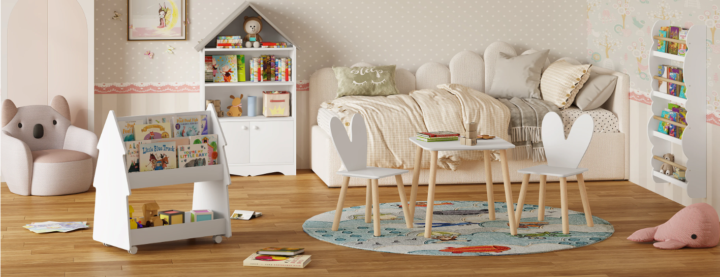 Kinder Tafel met 2 Stoelen – Houten Speeltafel voor Leren, Tekenen en Spelen