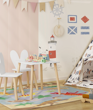 Kinder Tafel met 2 Stoelen – Houten Speeltafel voor Leren, Tekenen en Spelen