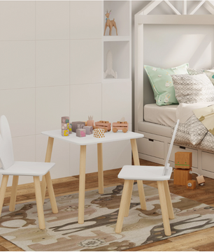 Kinder Tafel met 2 Stoelen – Houten Speeltafel voor Leren, Tekenen en Spelen
