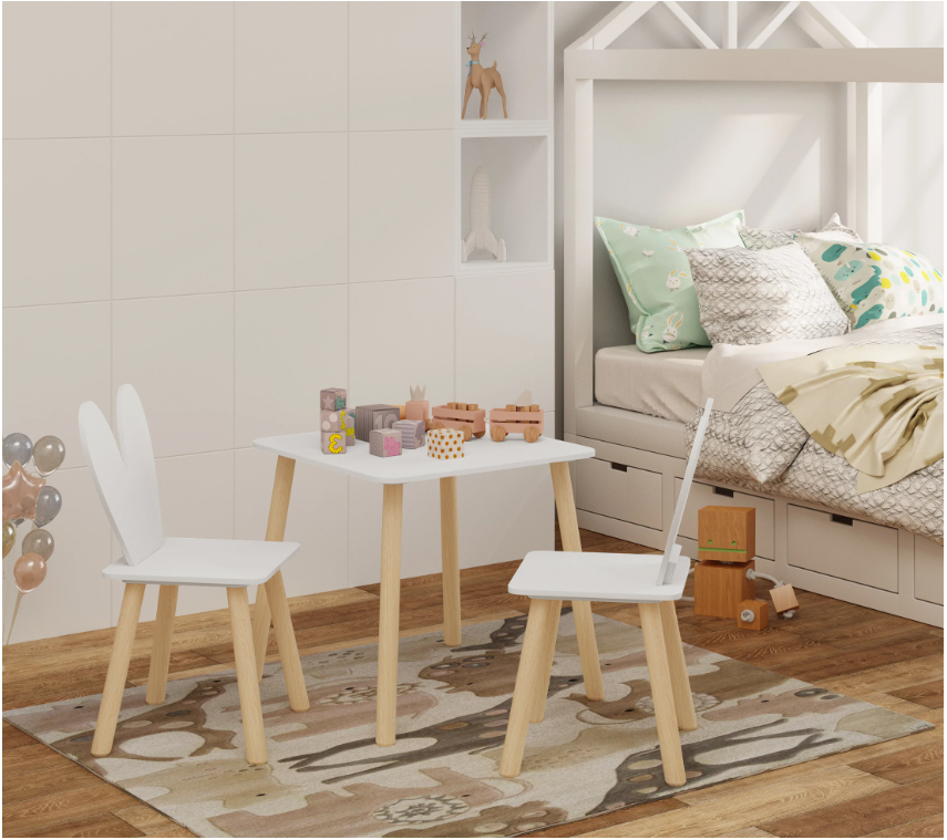 Kinder Tafel met 2 Stoelen – Houten Speeltafel voor Leren, Tekenen en Spelen