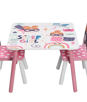 Kinder Tafel met 2 Stoelen – Houten Speeltafel voor Leren, Tekenen en Spelen