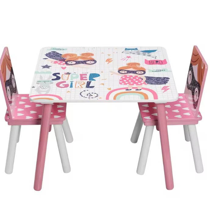 Kinder Tafel met 2 Stoelen – Houten Speeltafel voor Leren, Tekenen en Spelen