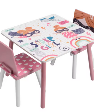 Kinder Tafel met 2 Stoelen – Houten Speeltafel voor Leren, Tekenen en Spelen