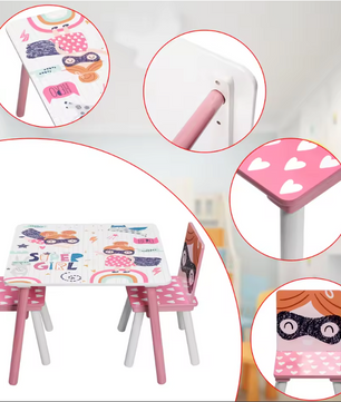 Kinder Tafel met 2 Stoelen – Houten Speeltafel voor Leren, Tekenen en Spelen