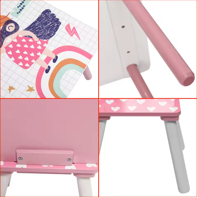Kinder Tafel met 2 Stoelen – Houten Speeltafel voor Leren, Tekenen en Spelen