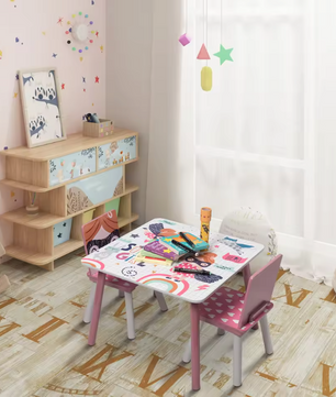 Kinder Tafel met 2 Stoelen – Houten Speeltafel voor Leren, Tekenen en Spelen