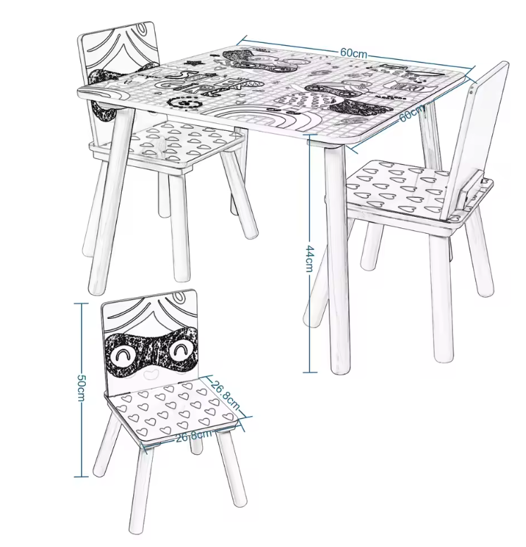 Kinder Tafel met 2 Stoelen – Houten Speeltafel voor Leren, Tekenen en Spelen