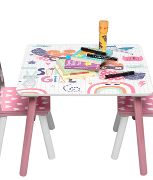 Kinder Tafel met 2 Stoelen – Houten Speeltafel voor Leren, Tekenen en Spelen