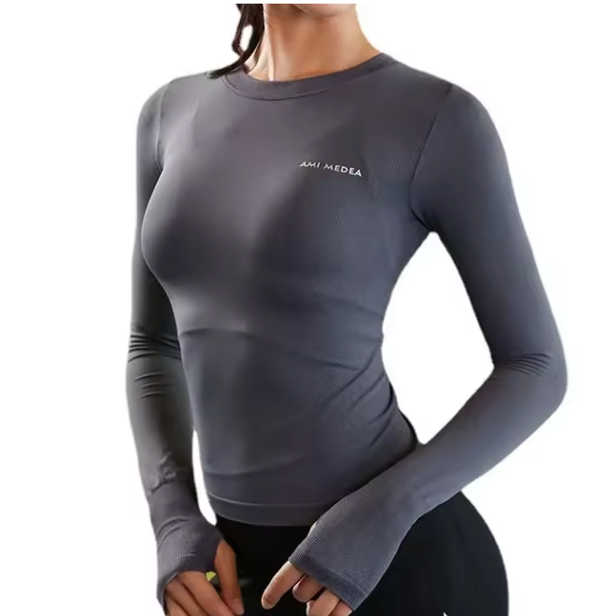 Dames Sport Crop Top Lange Mouw – Stretch Yogashirt voor Fitness, Hardlopen en Training