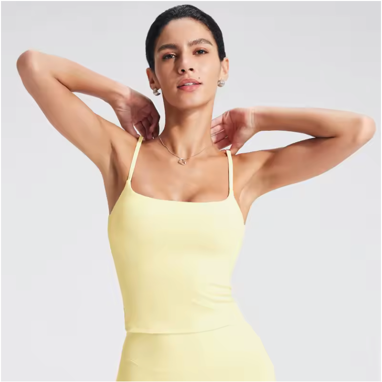 Dames Sport Tanktop – Fitness Top met Ingebouwde BH en Vierkante Hals voor Yoga en Training