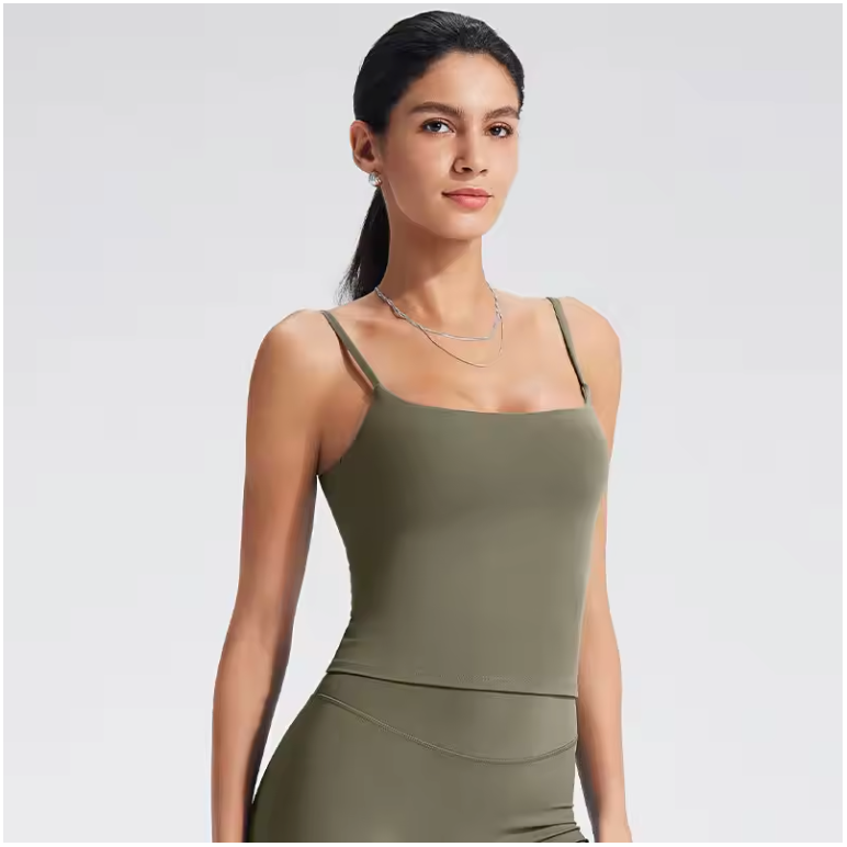 Dames Sport Tanktop – Fitness Top met Ingebouwde BH en Vierkante Hals voor Yoga en Training