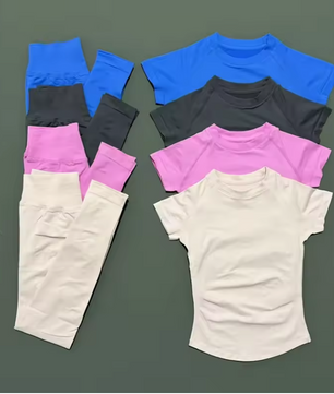 2-Delige Dames Sportset – Naadloze Yoga Top met Korte Mouwen en Fitness Legging voor Workout