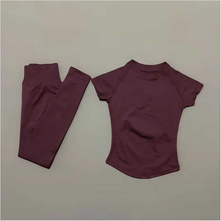 2-Delige Dames Sportset – Naadloze Yoga Top met Korte Mouwen en Fitness Legging voor Workout