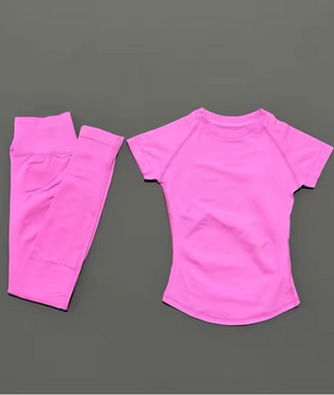 2-Delige Dames Sportset – Naadloze Yoga Top met Korte Mouwen en Fitness Legging voor Workout