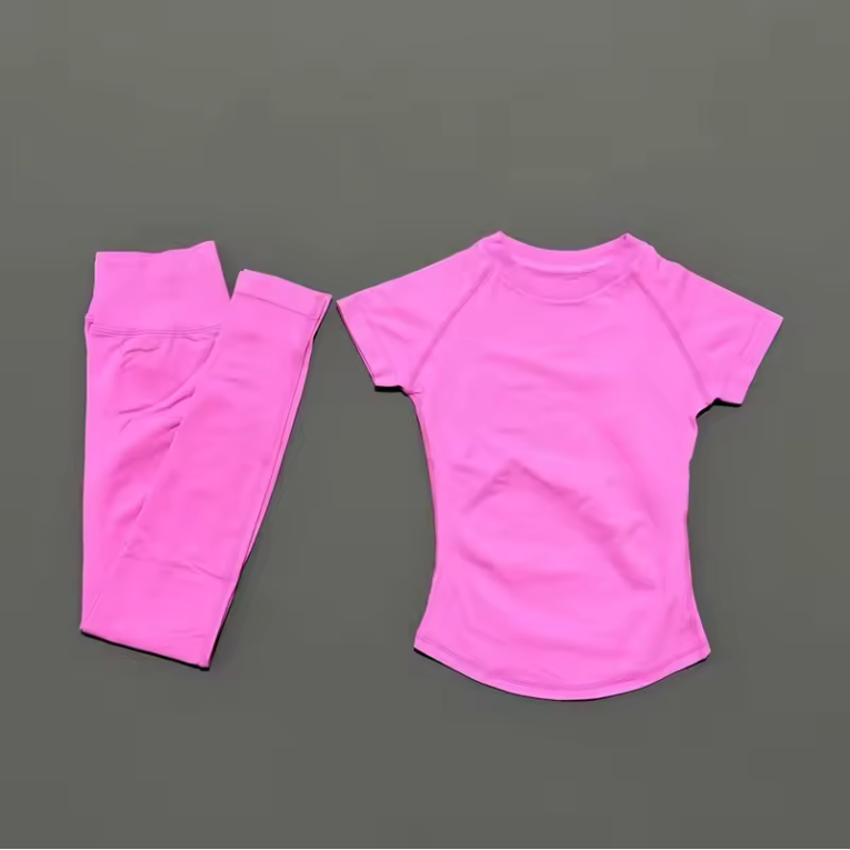 2-Delige Dames Sportset – Naadloze Yoga Top met Korte Mouwen en Fitness Legging voor Workout