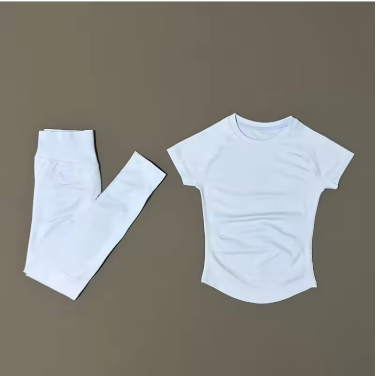 2-Delige Dames Sportset – Naadloze Yoga Top met Korte Mouwen en Fitness Legging voor Workout