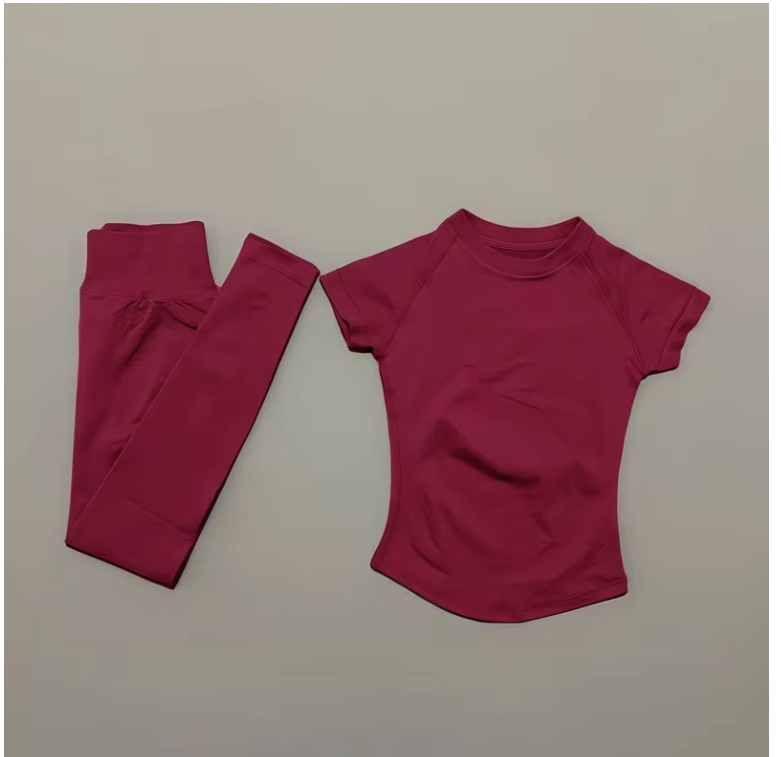 2-Delige Dames Sportset – Naadloze Yoga Top met Korte Mouwen en Fitness Legging voor Workout