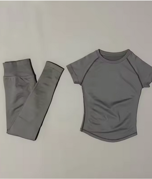 2-Delige Dames Sportset – Naadloze Yoga Top met Korte Mouwen en Fitness Legging voor Workout