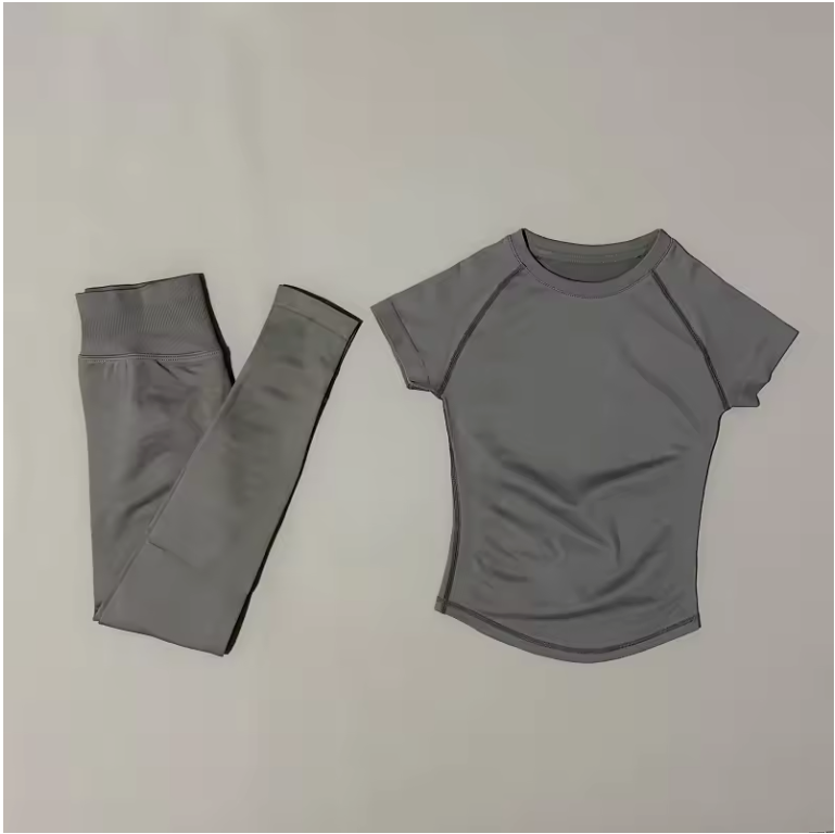 2-Delige Dames Sportset – Naadloze Yoga Top met Korte Mouwen en Fitness Legging voor Workout