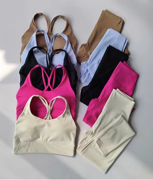 Dames Naadloze Sportset 2-Delig Crop Top en Legging Fitness