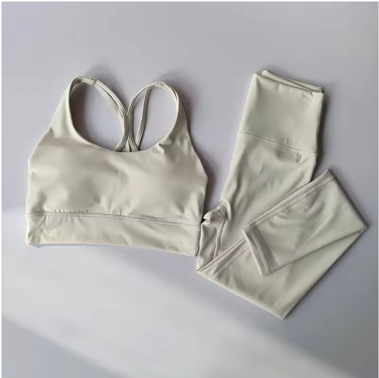 Dames Naadloze Sportset 2-Delig Crop Top en Legging Fitness