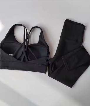 Dames Naadloze Sportset 2-Delig Crop Top en Legging Fitness