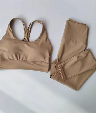 Dames Naadloze Sportset 2-Delig Crop Top en Legging Fitness