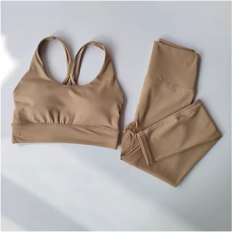 Dames Naadloze Sportset 2-Delig Crop Top en Legging Fitness