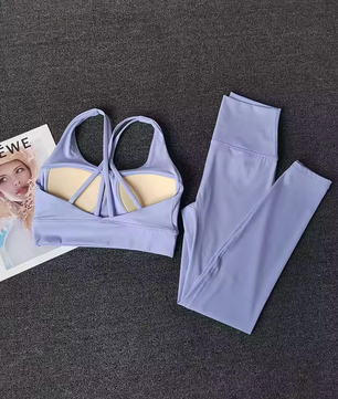 Dames Naadloze Sportset 2-Delig Crop Top en Legging Fitness