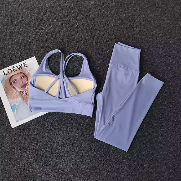 Dames Naadloze Sportset 2-Delig Crop Top en Legging Fitness