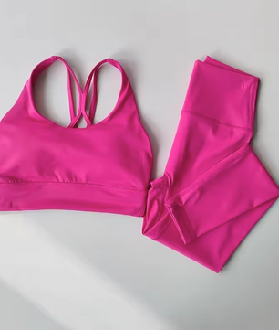Dames Naadloze Sportset 2-Delig Crop Top en Legging Fitness