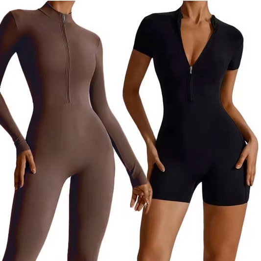 Dames Sport Jumpsuit met Rits – Korte Fitness Overall voor Yoga, Hardlopen en Training