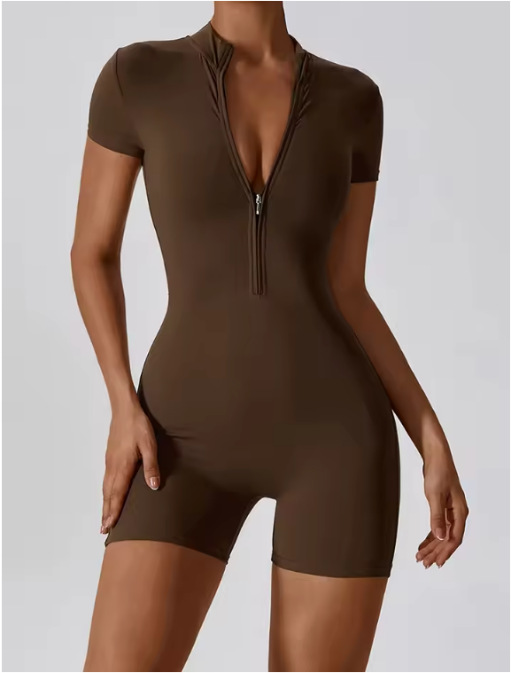 Dames Sport Jumpsuit met Rits – Korte Fitness Overall voor Yoga, Hardlopen en Training