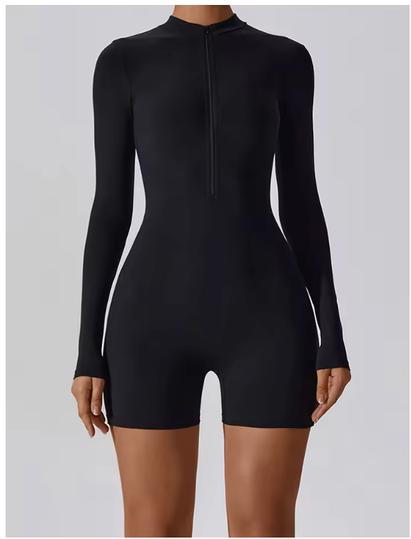 Dames Sport Jumpsuit met Rits – Korte Fitness Overall voor Yoga, Hardlopen en Training