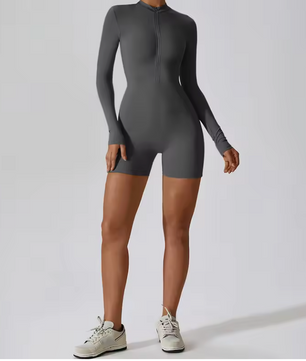 Dames Sport Jumpsuit met Rits – Korte Fitness Overall voor Yoga, Hardlopen en Training