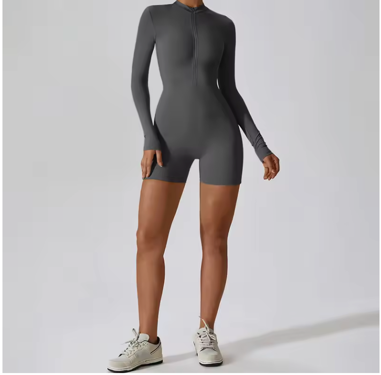Dames Sport Jumpsuit met Rits – Korte Fitness Overall voor Yoga, Hardlopen en Training